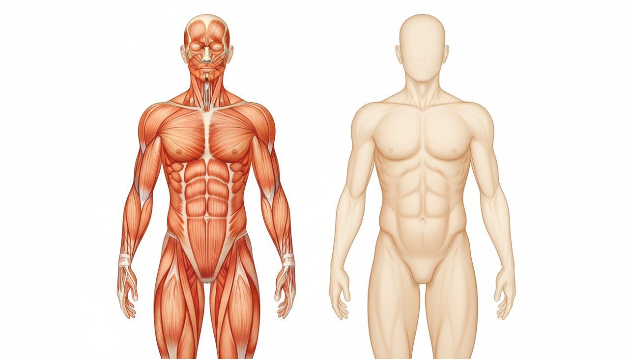 Comparaison visuelle composition corporelle : masse musculaire vs masse grasse