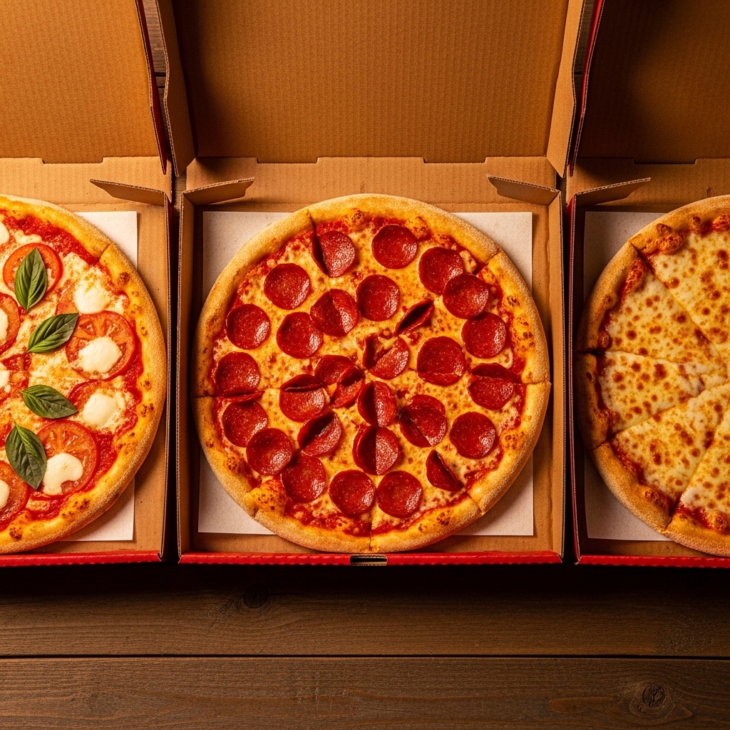 3 pizzas Pizza Hut : Margherita, Pepperoni Classic, 4 Fromages