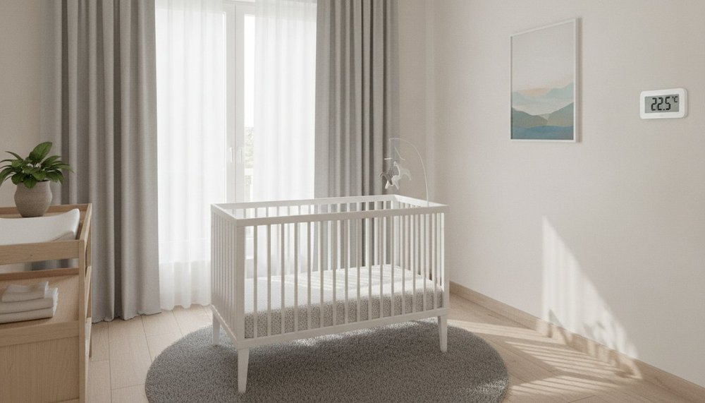 Chambre de bébé avec lit à barreaux, matelas ferme et environnement de sommeil sécurisé