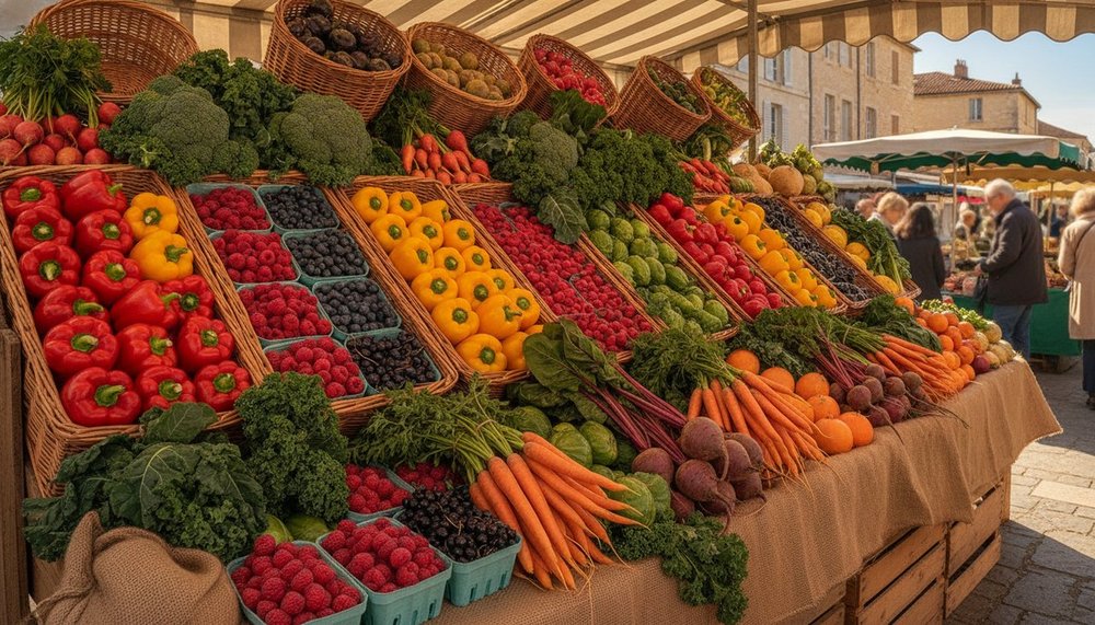 Marché de fruits et légumes colorés frais, base d'une alimentation anti-inflammatoire