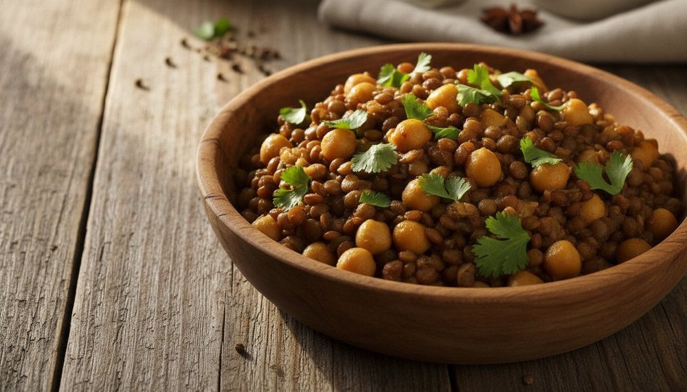 Bol de lentilles et pois chiches, sources majeures de fibres solubles
