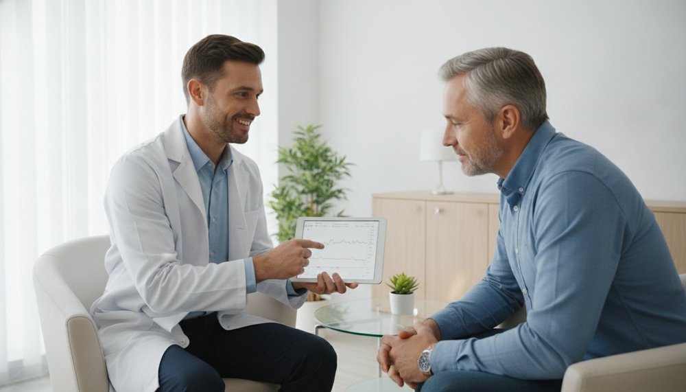Médecin du sommeil expliquant un enregistrement de polygraphie à un patient