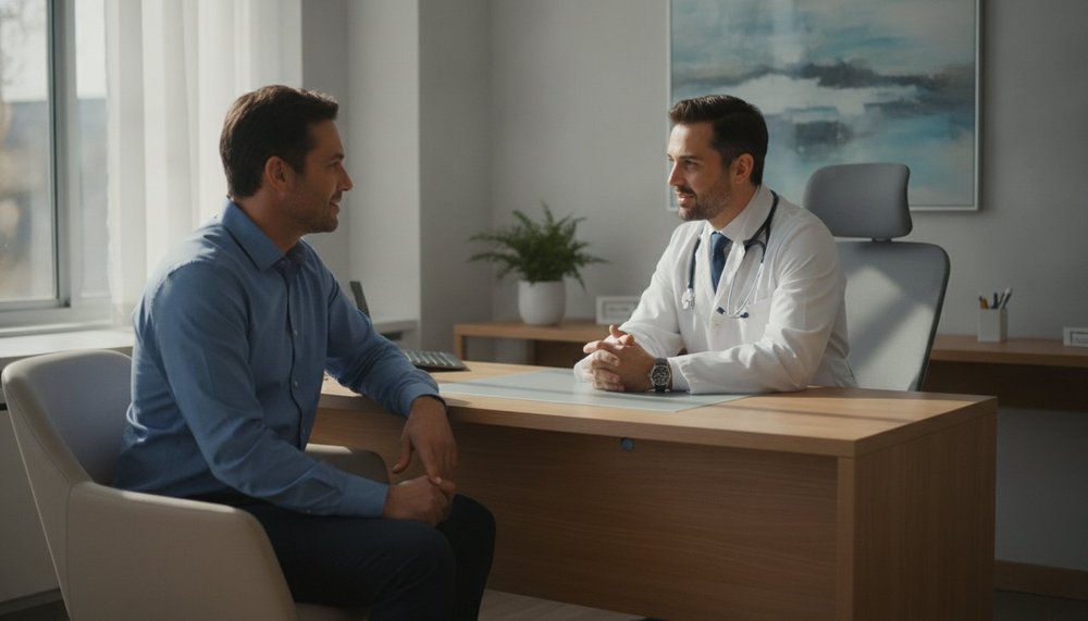 Patient échangeant avec un médecin au sujet d'un produit au CBD