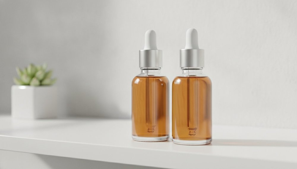 Flacons de serums The Ordinary niacinamide et acide hyaluronique sur fond clair