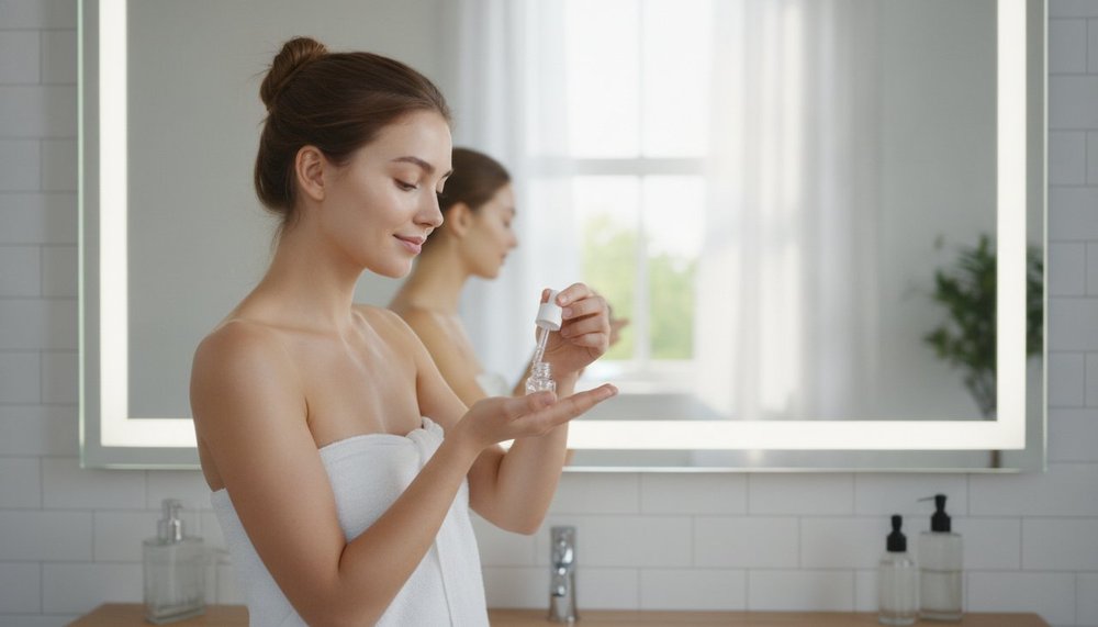 Routine de soin du visage avec produits The Ordinary appliques le matin