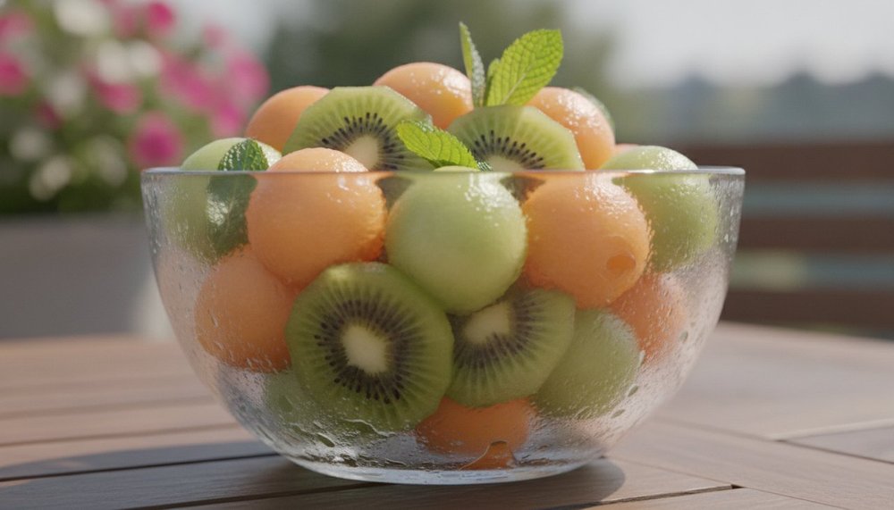 Salade de fruits d'été avec melon, kiwi et menthe fraîche