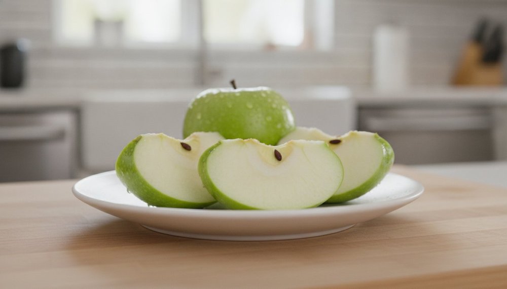 Pomme verte coupée en quartiers comme collation minceur