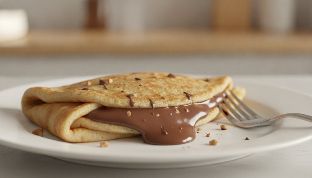 crepe au nutella pliee avec pate a tartiner fondante sur assiette blanche
