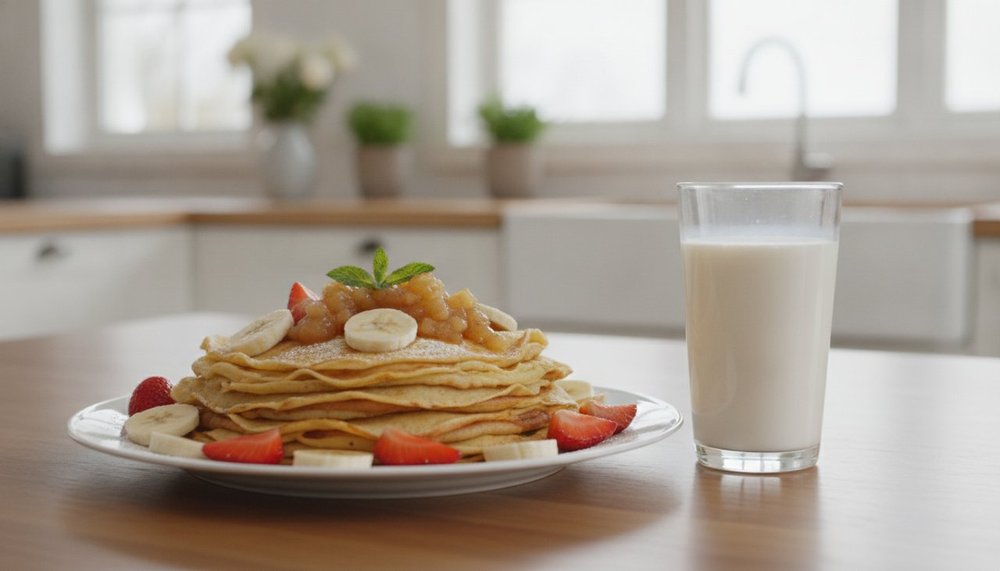 crepes garnies de fruits frais banane fraises et compote pour un gouter equilibre