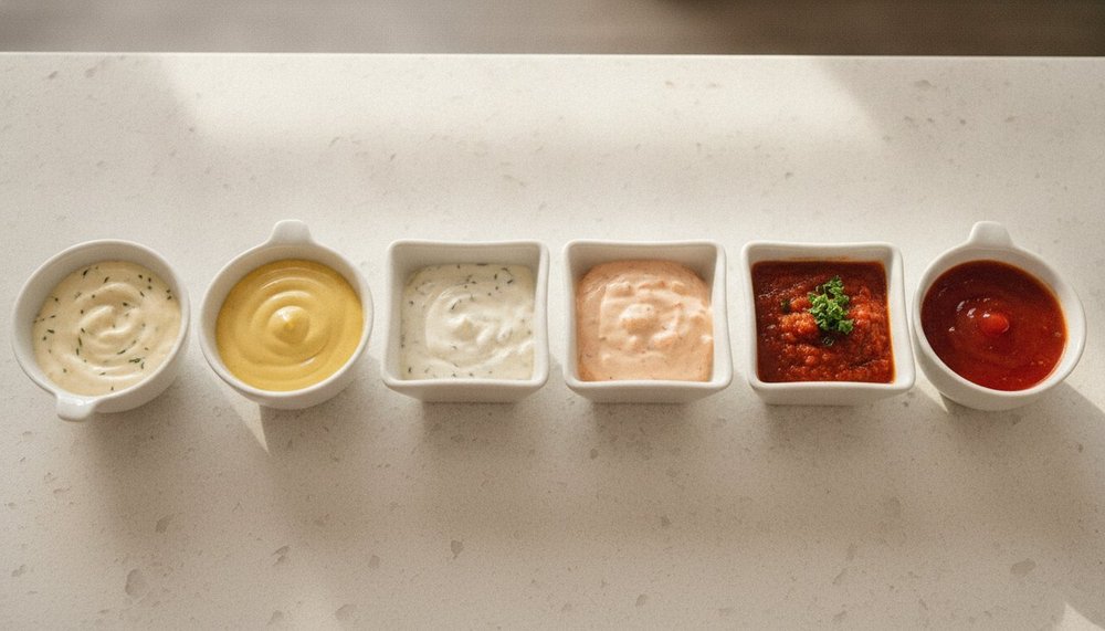 Assortiment de sauces fast-food samouraï algérienne et blanche en pots