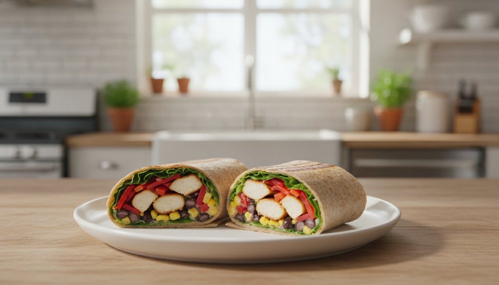 Wrap de tortilla garni de poulet grillé et crudités, version allégée