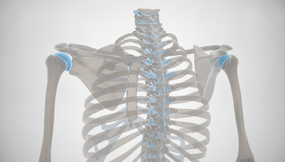 Schéma anatomique de l'épaule et de la clavicule reliant le sternum à l'omoplate