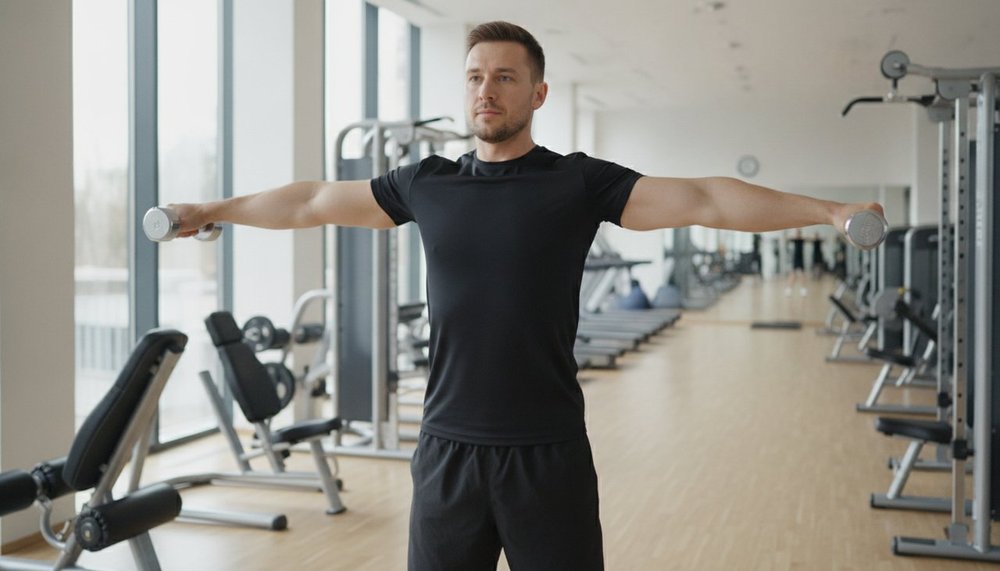 Personne réalisant des élévations latérales avec haltères pour muscler les épaules