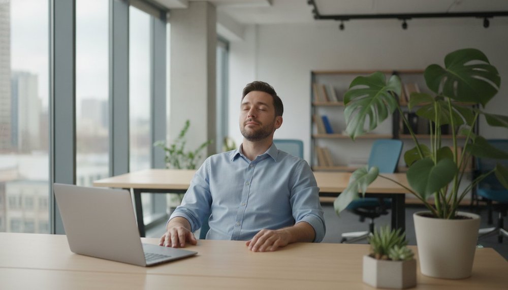 Homme prenant une courte pause respiration au bureau