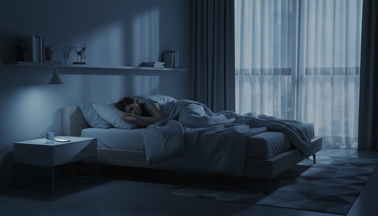 Adolescente endormie avec smartphone à côté du lit