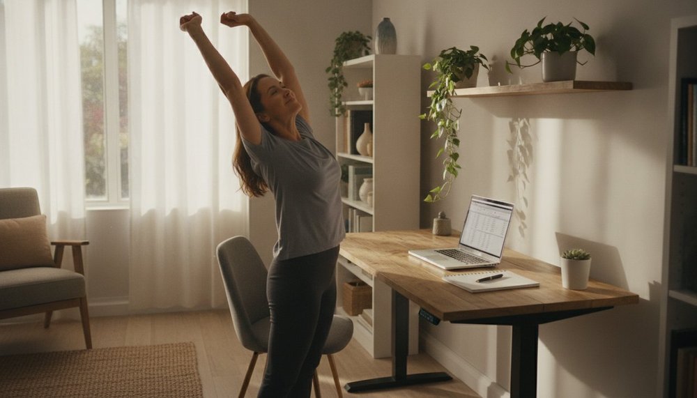 Femme travaillant debout à son bureau pour augmenter son NEAT et sa dépense calorique quotidienne
