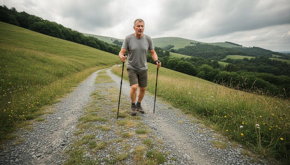 Marche en côte sur chemin de campagne pour augmenter la dépense calorique