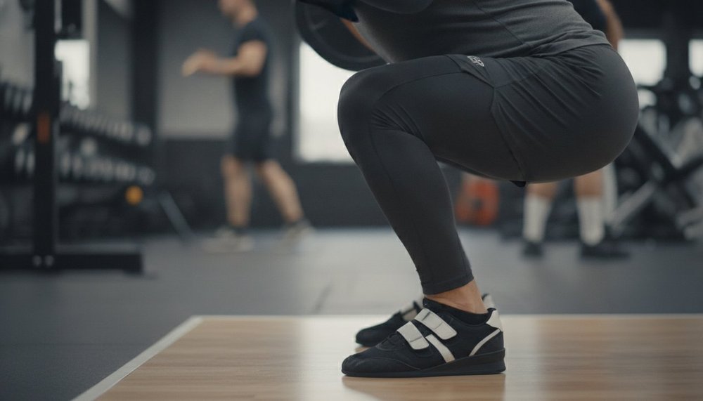 Position basse du squat à la barre, alignement des genoux et des pieds