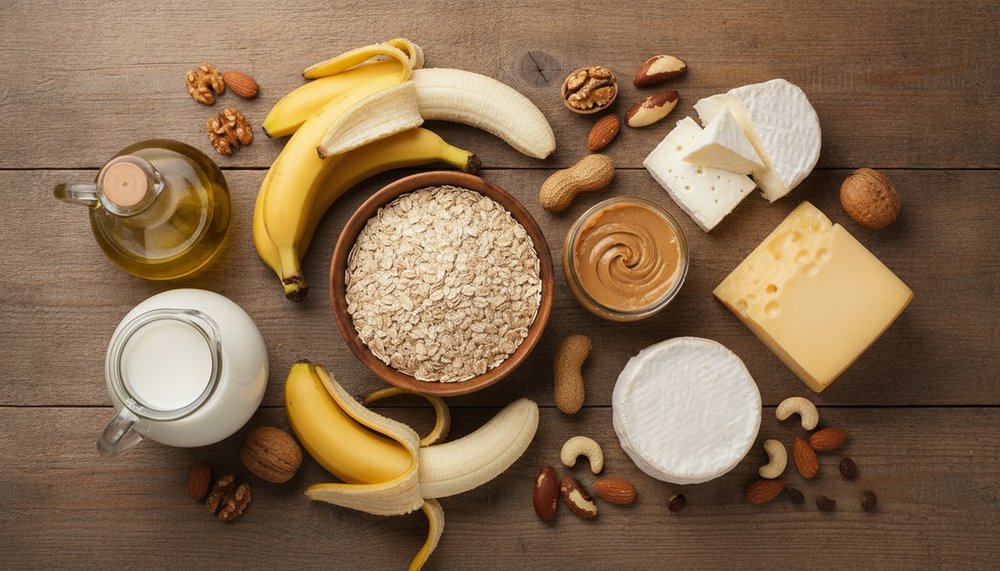 Aliments caloriques et sains pour grossir : oléagineux, avocat, fromage, flocons d'avoine