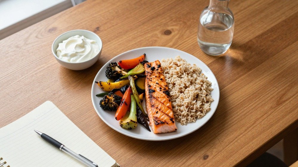 Assiette équilibrée pour perdre 1 kg par semaine : légumes, protéines et féculents
