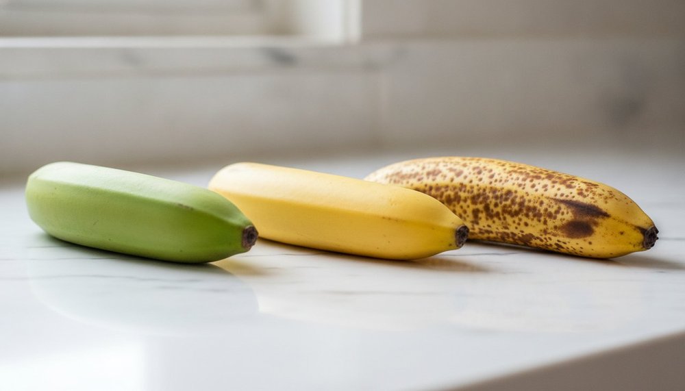 Bananes à différents stades de maturité, de verte à tigrée, et impact sur l'indice glycémique