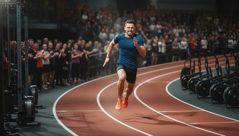 Coureur enchaînant un segment de course entre deux stations Hyrox