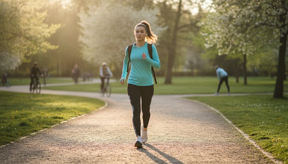 Personne marchant en plein air pour augmenter sa dépense calorique