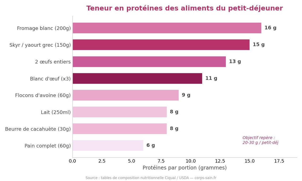 Infographie teneur en protéines des aliments du petit-déjeuner