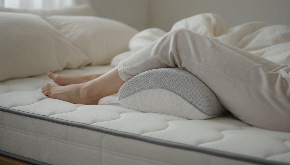 Oreiller placé entre les genoux d'un dormeur sur le côté pour aligner le bassin