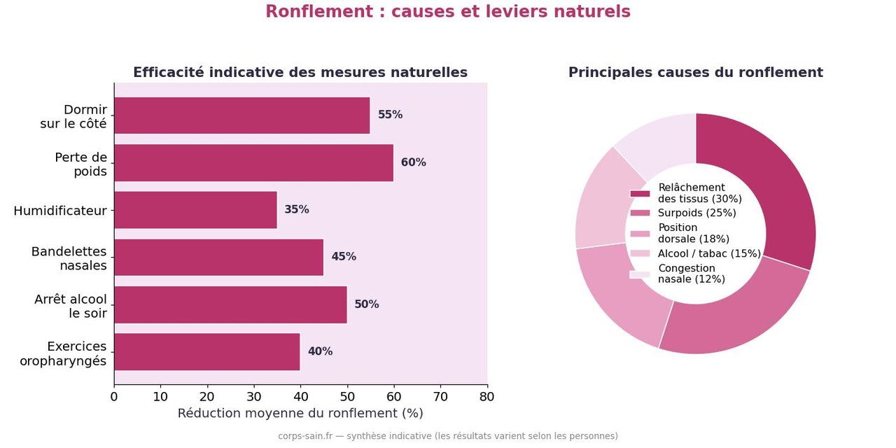 Infographie des causes du ronflement et efficacité des remèdes naturels
