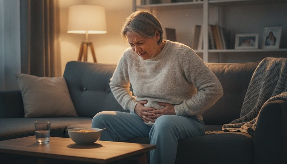 Personne se tenant le ventre, gêne abdominale liée à la constipation