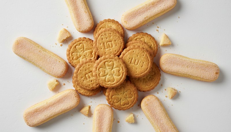 Assortiment de biscuits secs peu caloriques : petits-beurre, boudoirs et biscuits thé