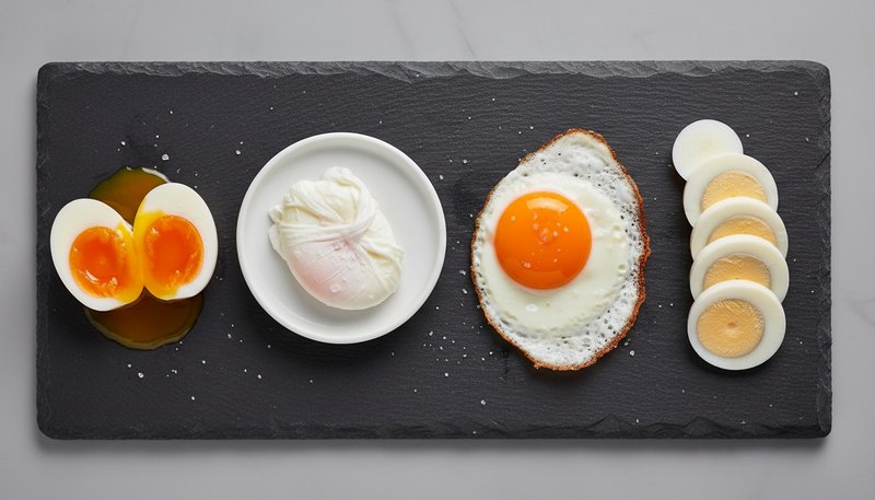 Oeufs cuits durs poches plat omelette comparaison cuisson proteine